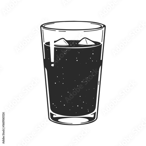 Illustration of a glass of soda with ice cubes