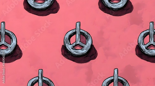 Repeating Peace Symbol Pattern Pink Background Illustration