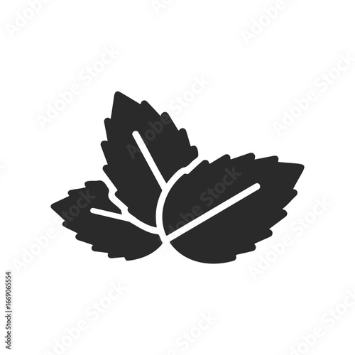 Black silhouette vector of mint leaves icon on white background