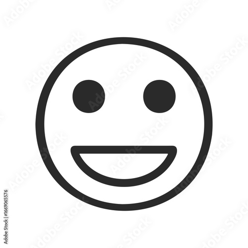 Simple black and white smiley face icon with open smile