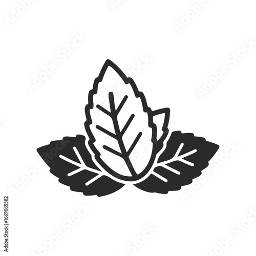 Black and white mint leaf icon symbolizing freshness and nature