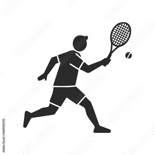Silhouette of male tennis player hitting forehand shot in motion