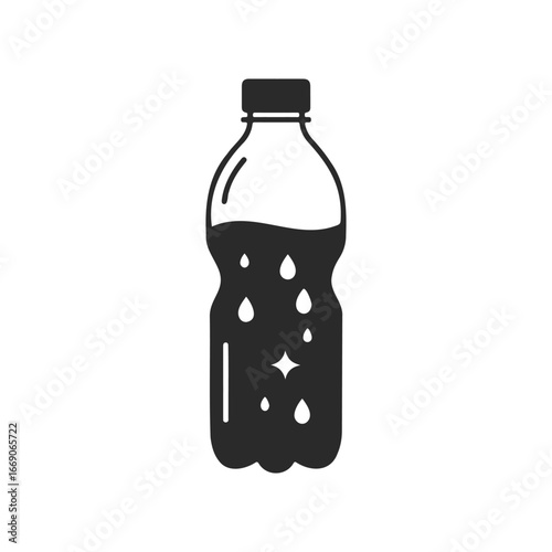 Black and white water bottle icon with water droplets
