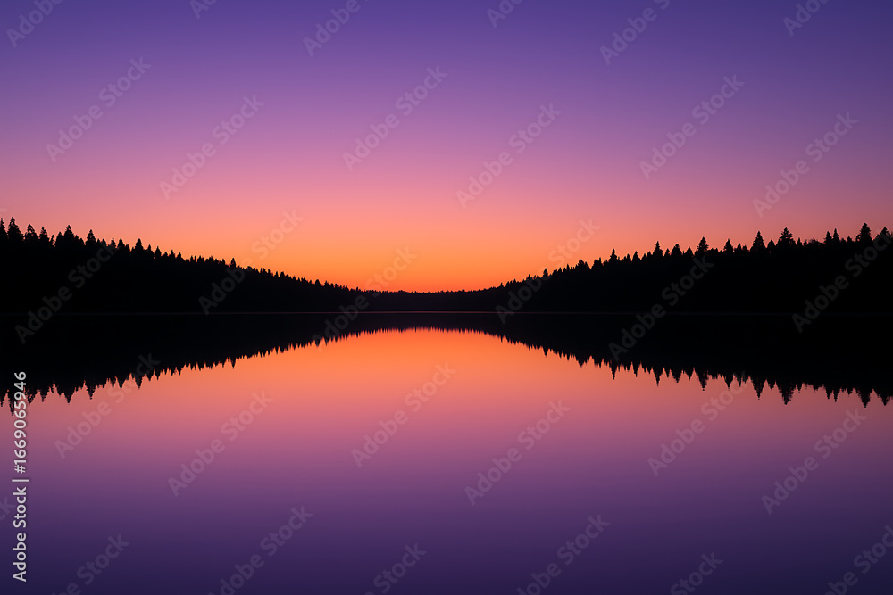 Obraz premium Serene Sunset Reflection on a Still Lake.