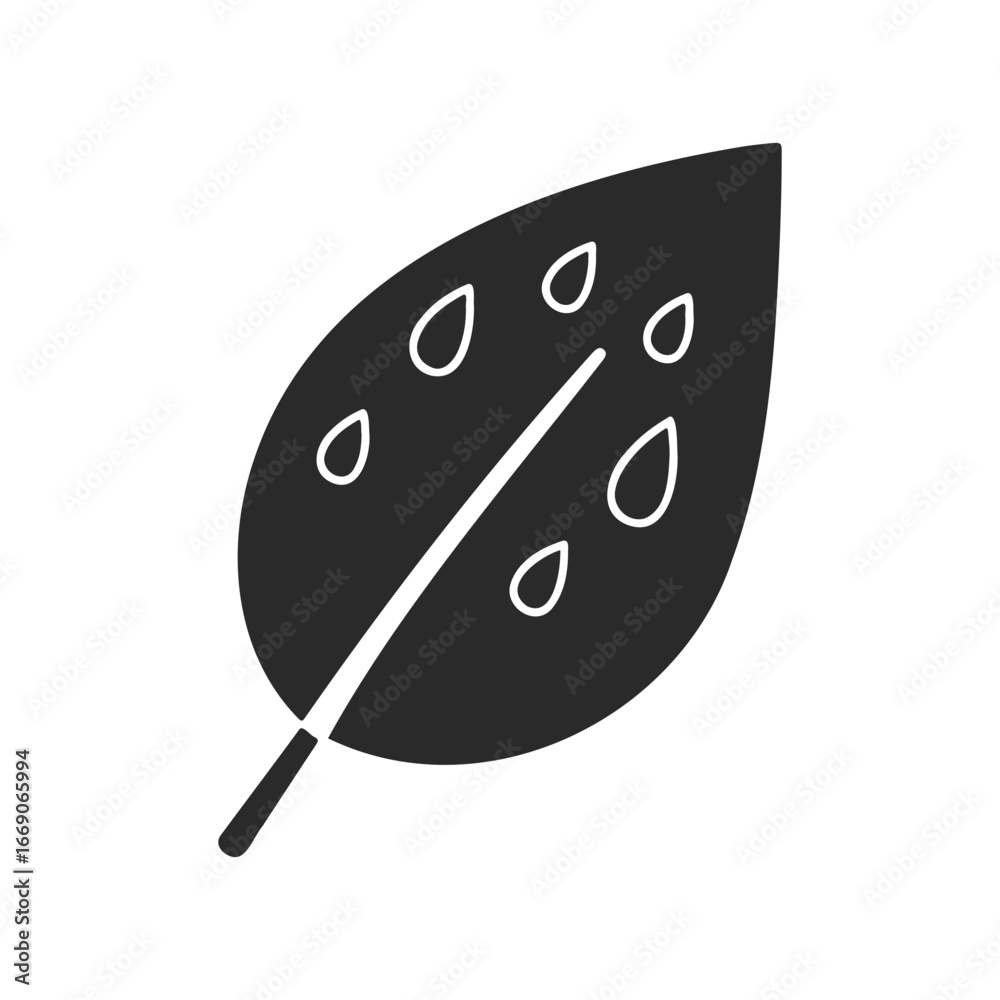 Monochrome leaf with raindrop icons on white background Monochrome leaf with raindrop icons on white background
