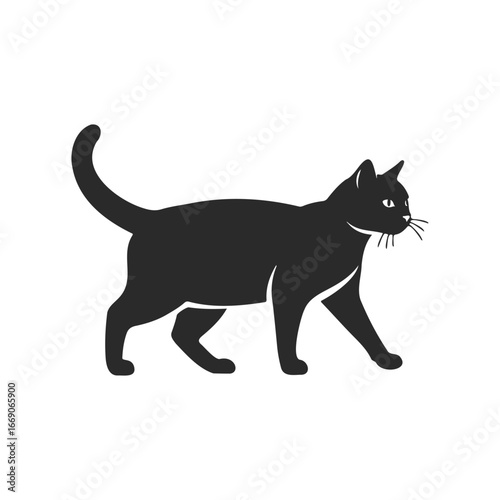 Silhouette of a walking cat on a white background