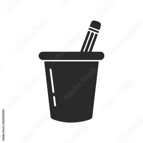 Monochrome icon of pencil in cup - simple office supply design