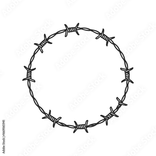 Barbed wire circle illustration with sharp edges