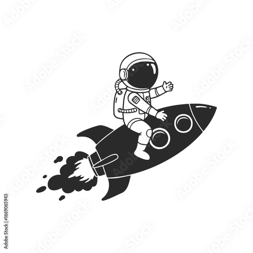 Astronaut riding rocket icon: space exploration adventure