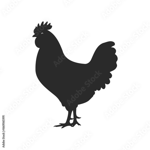 Silhouette of a rooster with prominent tail and crest on white background