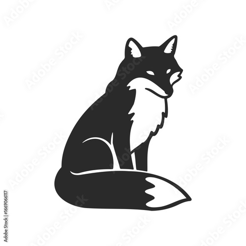 Silhouette of a sitting fox with bushy tail