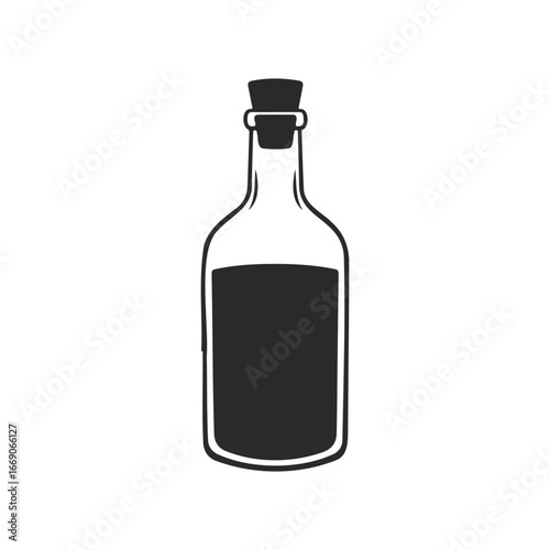 Black and white icon of a glass bottle with cork stopper
