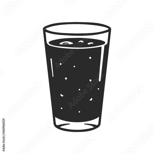 Black and white illustration of sparkling soda in a glass