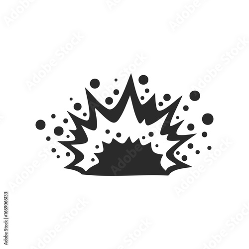 Black explosion icon with dynamic burst and scattered dots