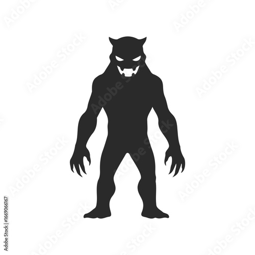 Shadowy werewolf silhouette illustration against white background