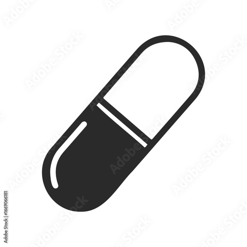 Monochrome capsule icon symbolizing medicine and healthcare