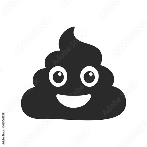 Happy smiling poo emoji with big eyes on white background