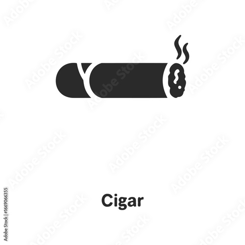 Cigar icon in black and white with smoke on white background