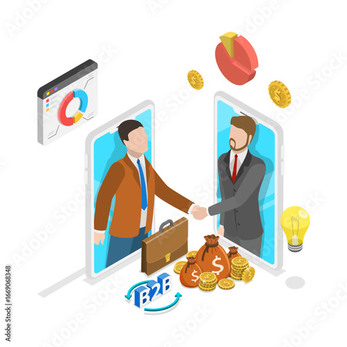 3D Isometric Flat Vector Illustration of B2B, The Practice Of Business-To-Business Transactions. Item 2