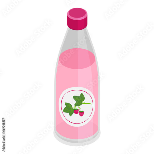 3D Isometric Flat Vector Set of Refreshing Drinks, Strawberry Drinks In An Elegant Arrangement For Enjoying Alone Or With Friends. Item 2