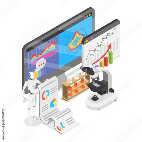 3D Isometric Flat Vector Illustration of AI and Science Research, Artificial Intelligence Technology Revolution and Development. Item 1