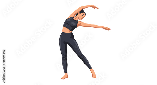 Elegant Woman Performing a Dynamic Side Stretch for Flexibility Training