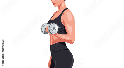 Fitness model lifting dumbbell, showcasing strength and determination workout
