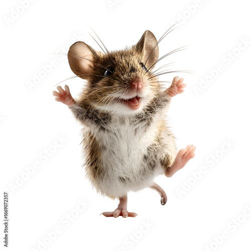 Joyful mouse celebrating with outstretched arms and a wide smile
