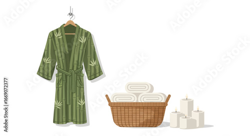 Serene spa day at home with plush robe, soft towels and soothing candles