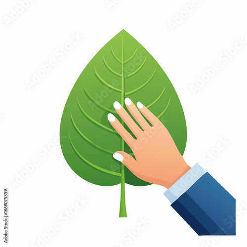 Hand Gently Touching Green Leaf Illustration