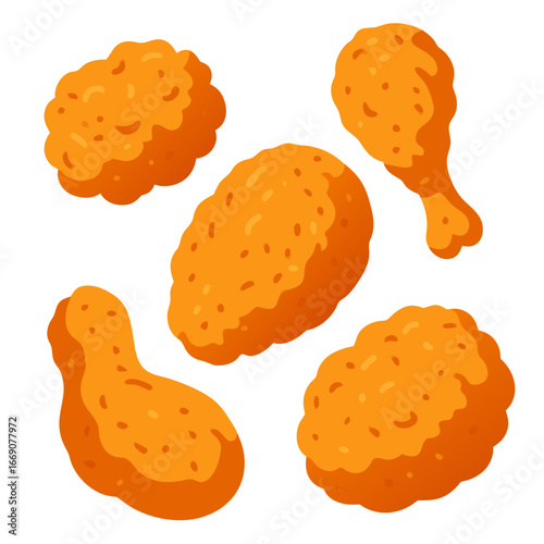 cartoon fried chicken pieces on white background for food illustration