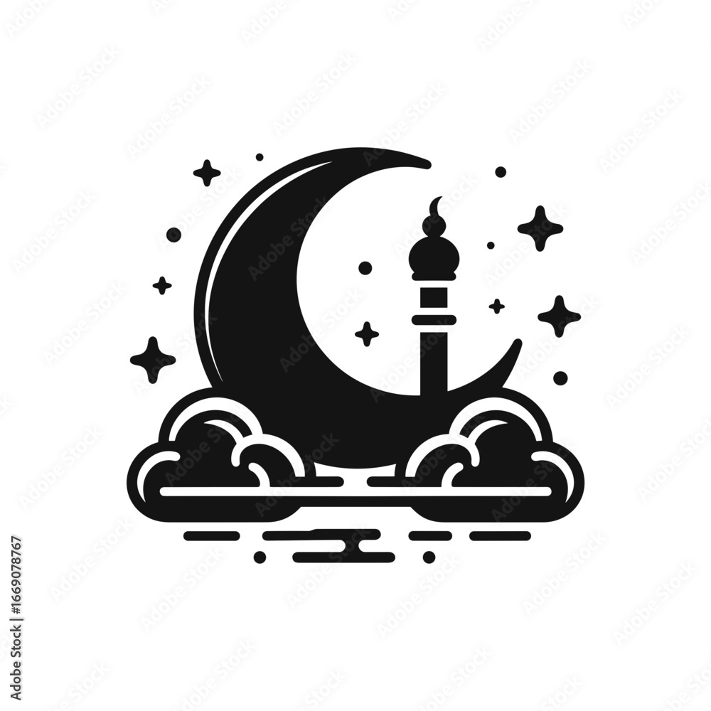 Fototapeta premium Crescent moon with cloud for night services