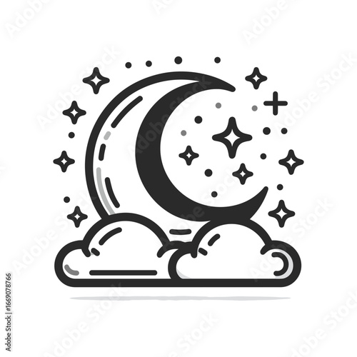 Crescent moon with cloud for night services