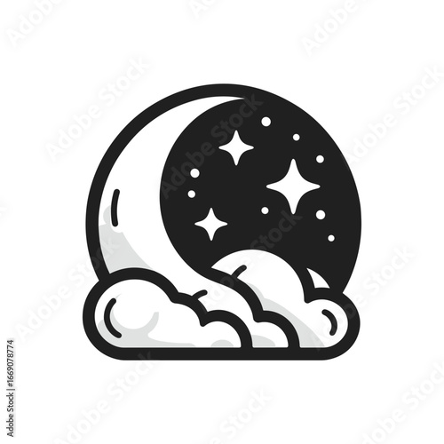 Crescent moon with cloud for night services