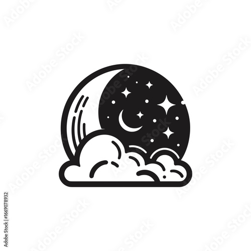 Crescent moon with cloud for night services