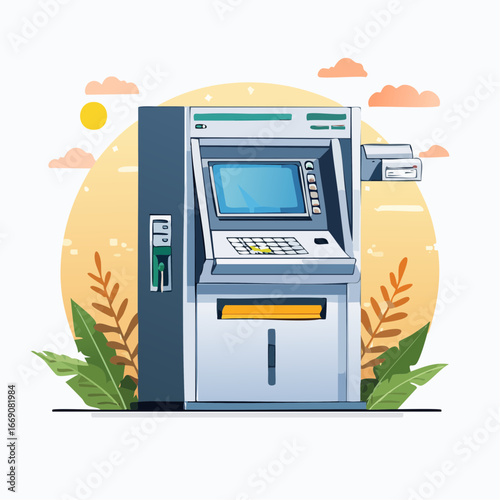 Modern Atm Machine Illustration With Pastel Colors