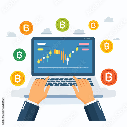 Hands Typing On Laptop With Bitcoin Charts