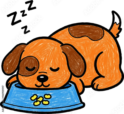 Sleepy Puppy Falling Asleep in its Food Bowl
