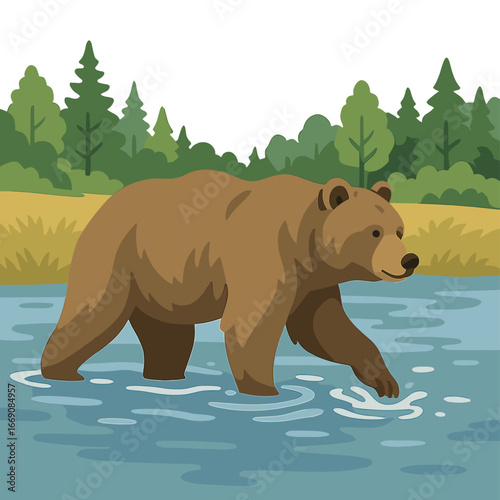 Alaskan wilderness landscape featuring a majestic grizzly bear, suitable for Alaska Day, with copy space, ideal for a postcard from Alaska, commemorating World Bear Day, World Animal Day, and World