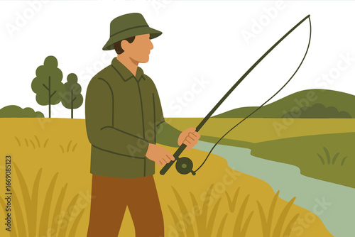 A grandfather, father, and son are fly fishing together on a small stream in Red Lodge, Montana, USA
