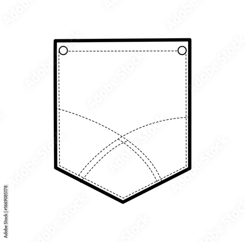 Jeans Pocket Angled Top-stitched Patch technical fashion illustration. Flat apparel template front view. Women, men unisex style item CAD mockup isolated on white background 