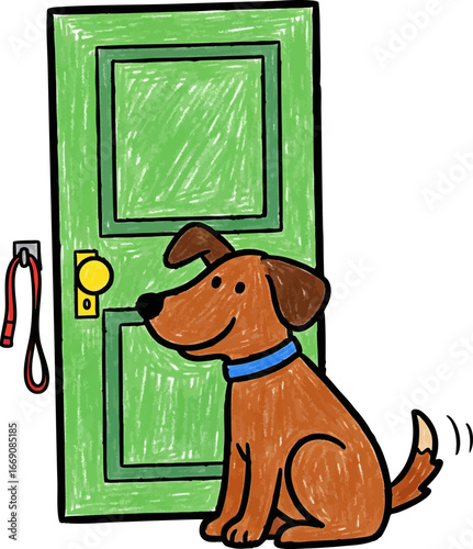 Dog Patiently Waiting by the Door for a Walk