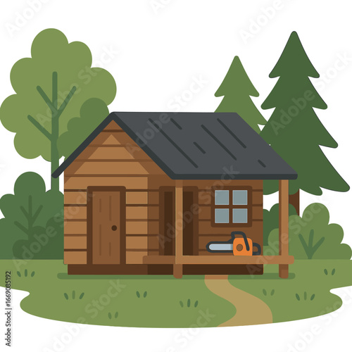 The Sikhote-Alin Biosphere Reserve features a Far Eastern autumn taiga with a wooden hut in a dense forest that serves as a hunting lodge