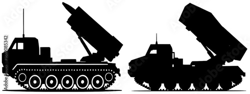 Silhouette of Military Rocket Launch Vehicles on Tracks