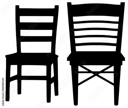 Silhouettes of Two Wooden Chairs, Black Color Isolated on White Background