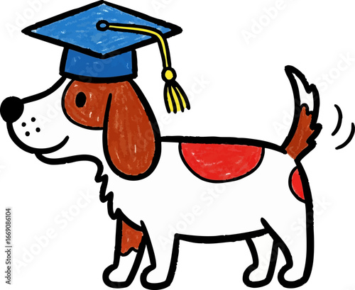 Proud Dog in a Crayon Graduation Cap