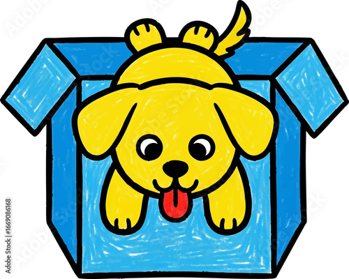 Puppy Squeezing into a Tiny Crayon Box