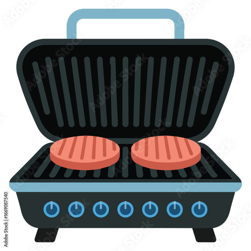 Electric sandwich press grill with food vector kitchen equipment