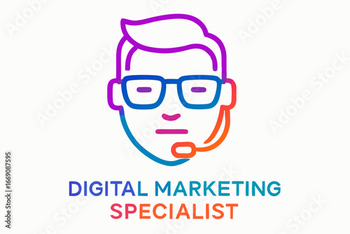 Digital Marketing Specialist : Digital design of the head of a digital marketing specialist.