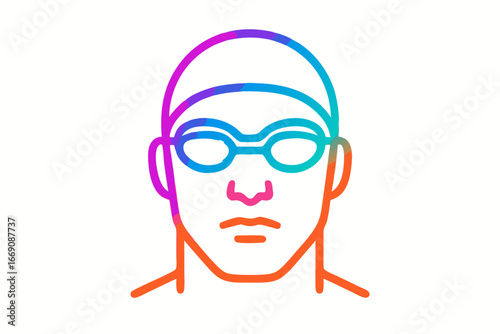 Swim Icon: A vibrant, artistic illustration of a swimmer, ready to take the dive, is a visual representation of a determined individual ready to glide into a watery domain. 